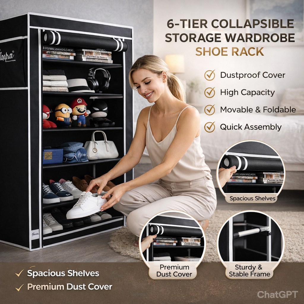 6 Rack Collapsible Wardrobe Cabinet and Shoe Rack