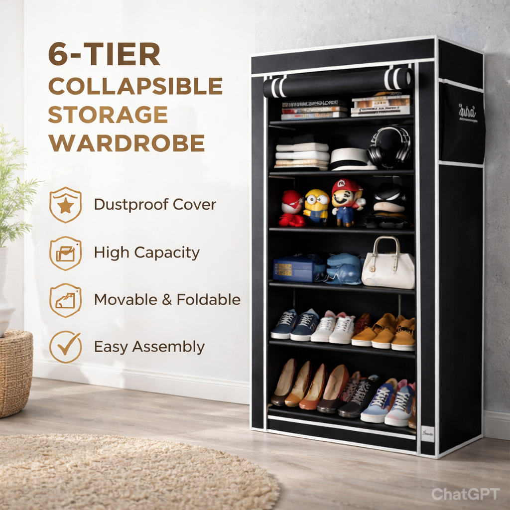 6 Rack Collapsible Wardrobe Cabinet and Shoe Rack
