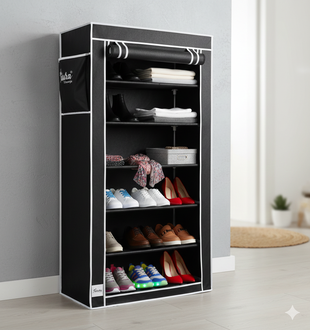 6 Rack Collapsible Wardrobe Cabinet and Shoe Rack